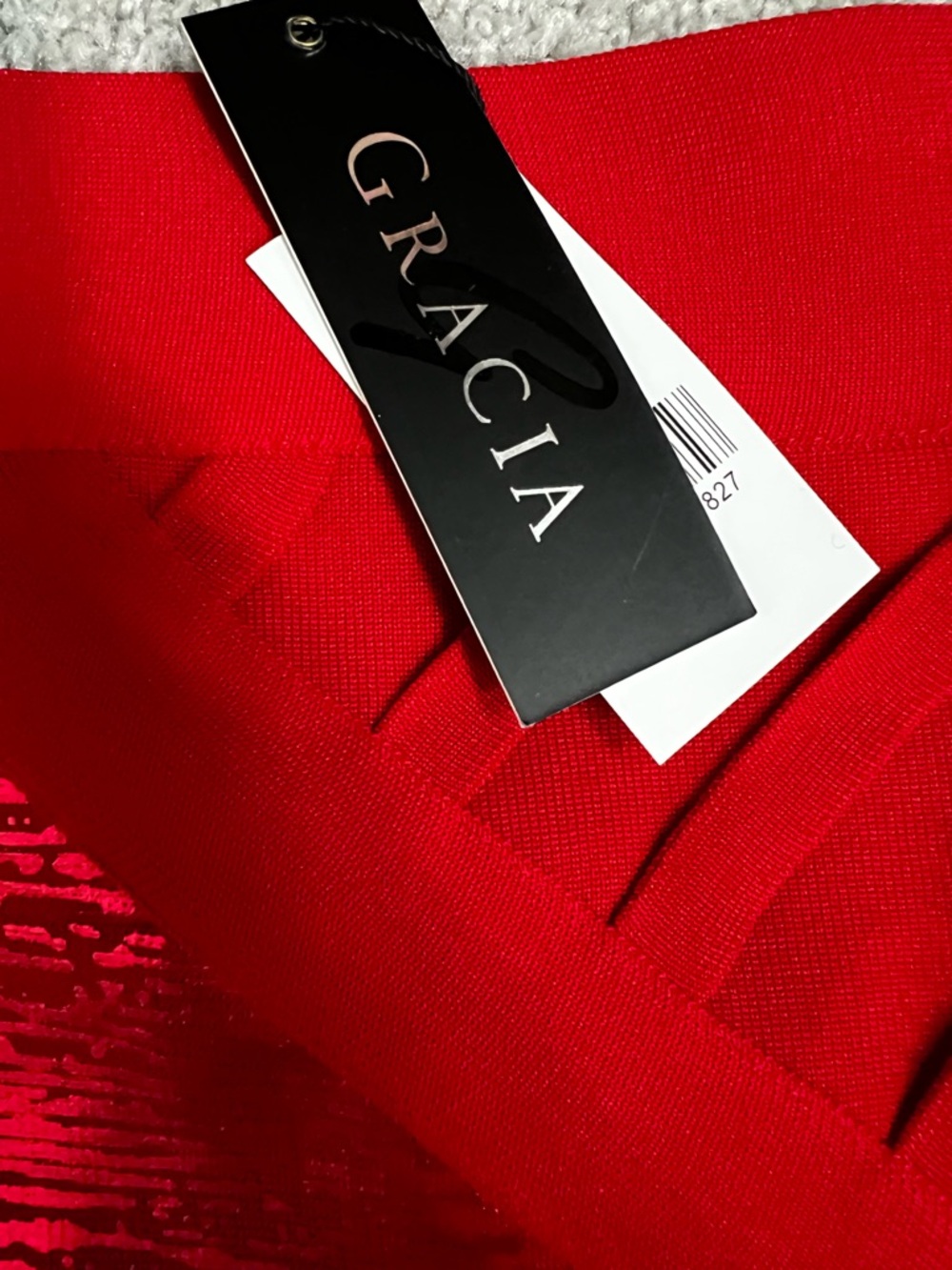 GRACIA Red Shimmer Bandage Pencil Skirt Sz L NWT Elegant Classic Textured #A - Picture 3 of 12